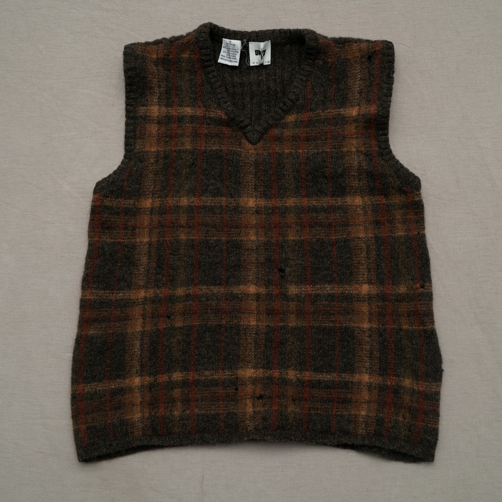 Vintage Donna Karen DKNY Classic Distressed Wool Tartan Sweater Vest Y2k